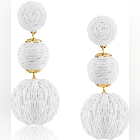 Chunky White Rattan Earrings Wicker Bold Statement Wicker Dangle 80s 90s New - Picture 4 of 6